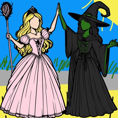detailed realistic split of a princess and a witch