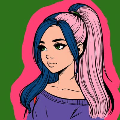 realistic girl with a high ponytail