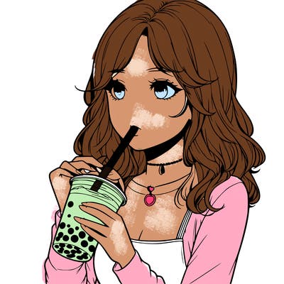 realistic girl drinking boba tea