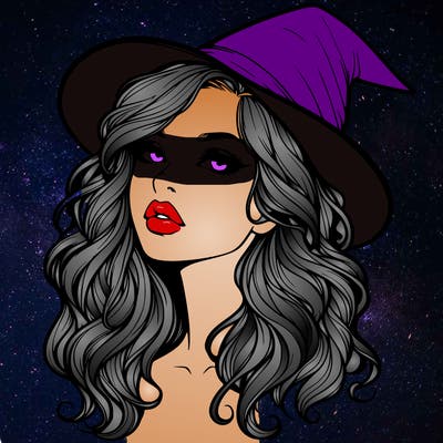 realistic witch girl with wavy hair and lips