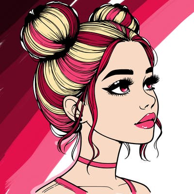 realistic girl with buns on the top of her head