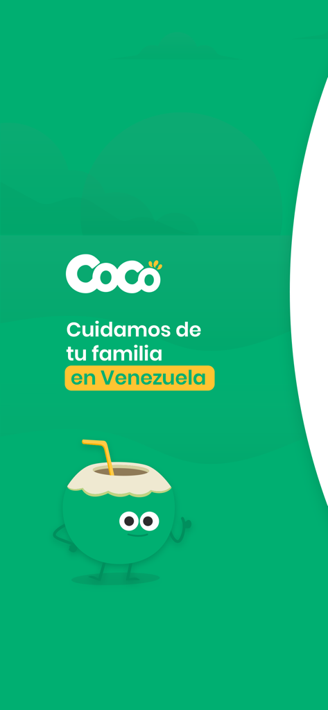 Coco Mercado - Coco Mercado splash screen featuring a coconut mascot and family care slogan