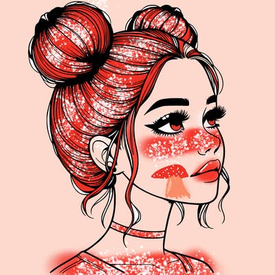 realistic girl with buns on the top of her head