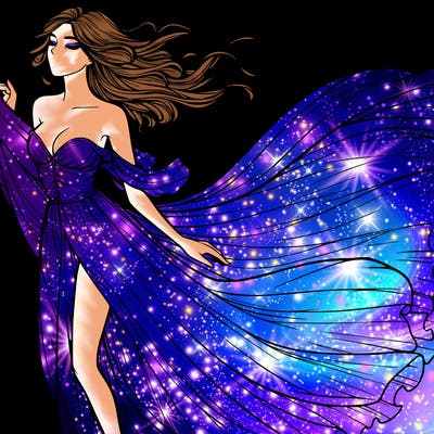 realistic woman in dress flowing the the wind