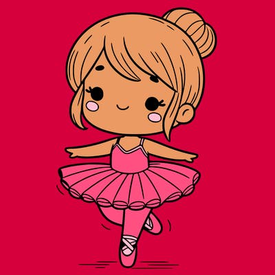 a girl dancing in a tutu and ballet slippers cartoon style