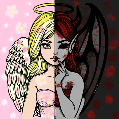 realistic angel half demon