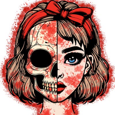 realistic girl with half skull mask