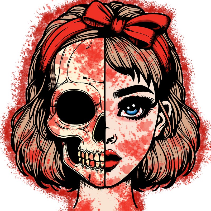 realistic girl with half skull mask