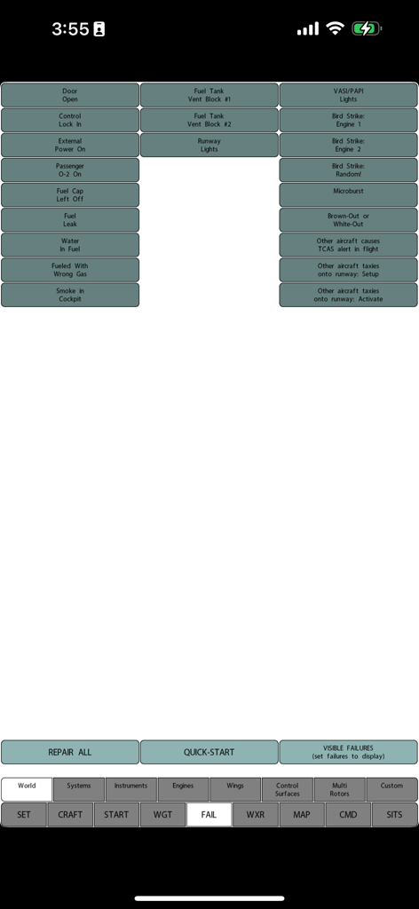 Interface for triggering aircraft failures and emergencies in X-Plane 12