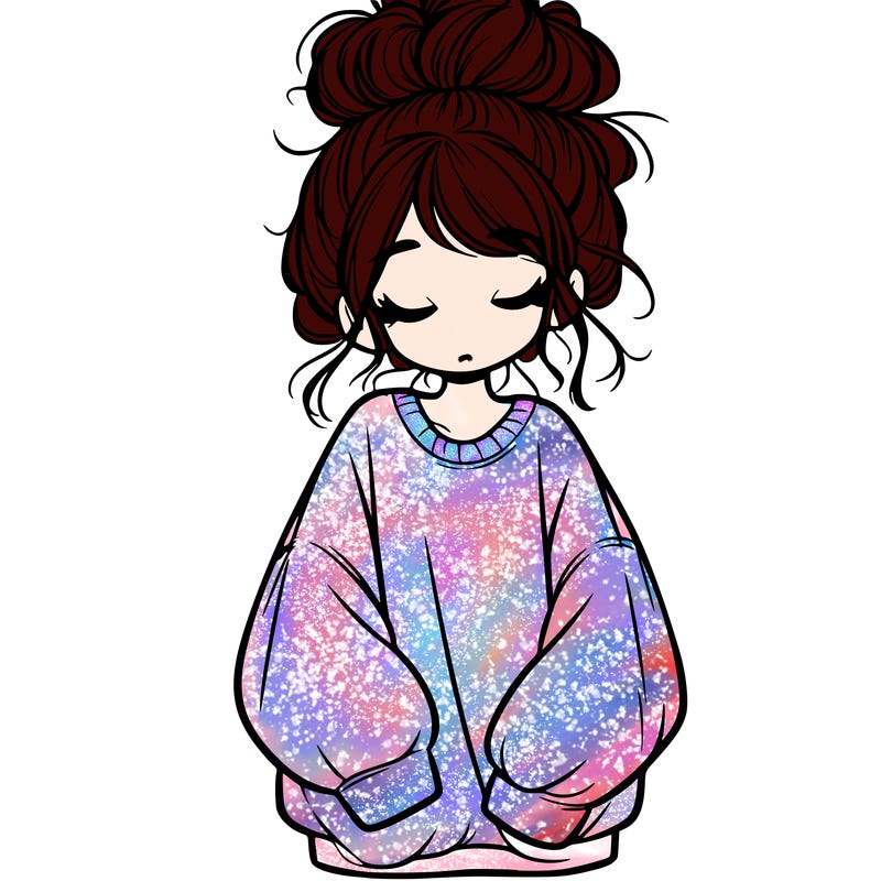 girl with baggy sweatshirt and messy bun
