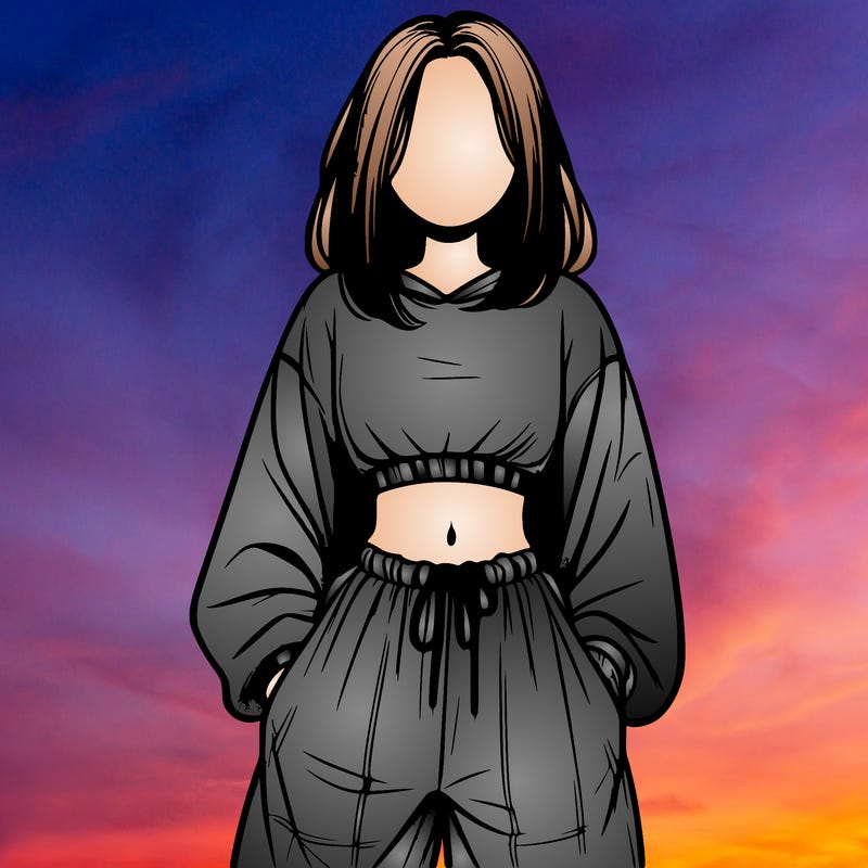 realistic girl faceless with baggy pants and a crop top