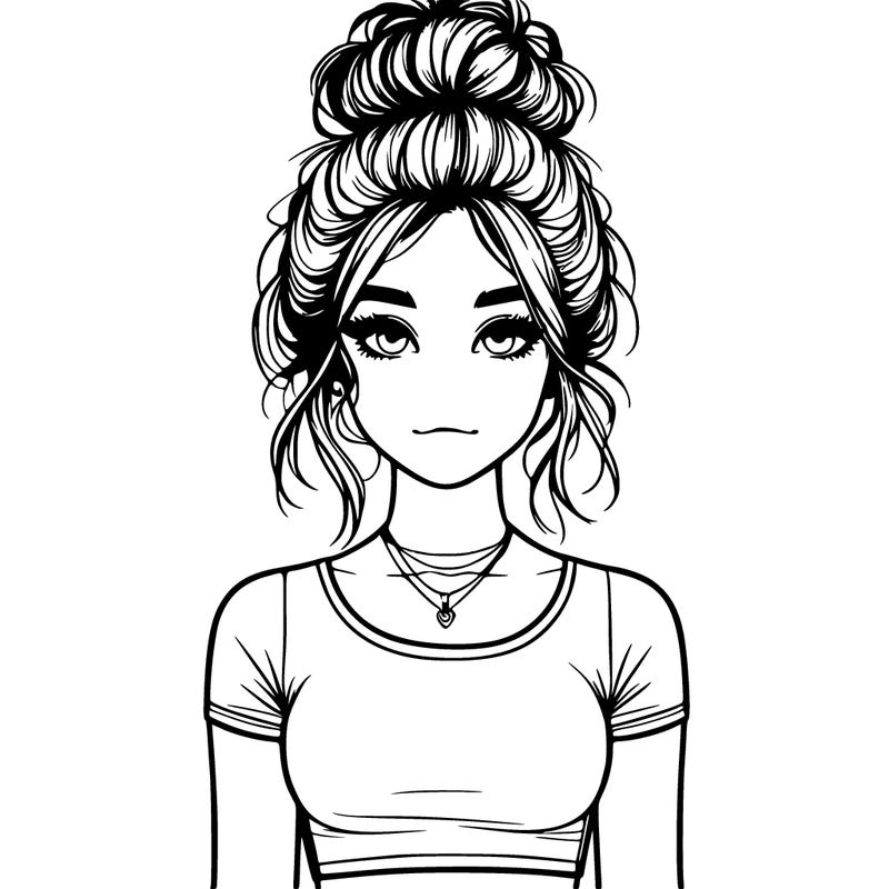 realistic girl with messy bun and croptop