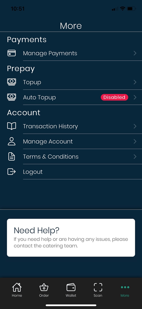 mySYSTOPIA - mySYSTOPIA app interface showing the More menu with options for payments, top-up, transaction history, and account management.