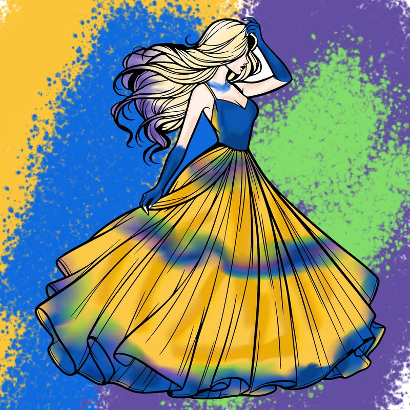 realistic woman with dress flowing in the wind