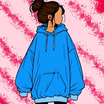 realistic girl with a oversized sweatshirt on and a bun