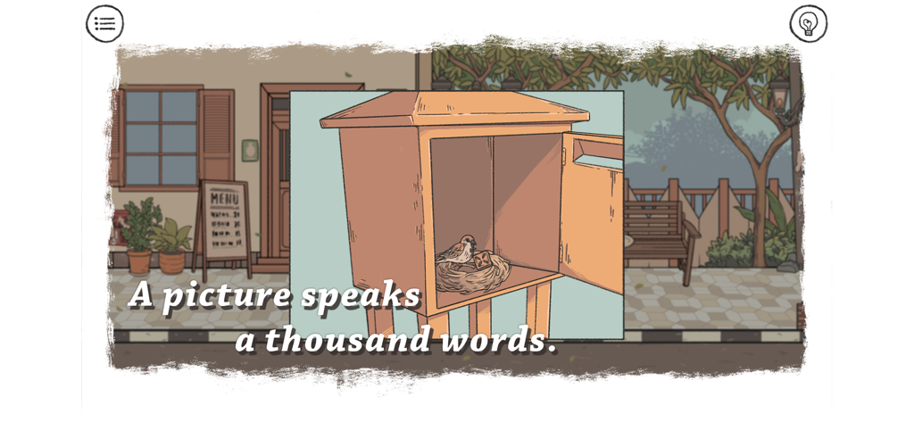 Hand-drawn illustration of a birdhouse with a nest and puzzle piece from the game When The Past Was Around