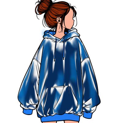 realistic girl with a oversized sweatshirt on and a bun