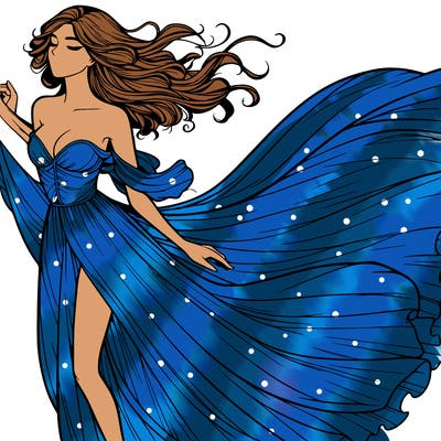 realistic woman in dress flowing the the wind