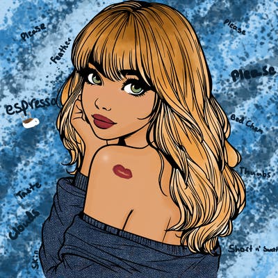 realistic girl with bangs looking over her shoulder