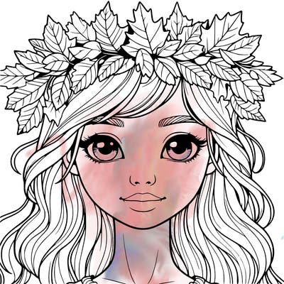 realistic girl with fall leaf crown