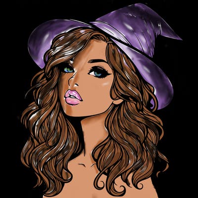 realistic witch girl with wavy hair and lips