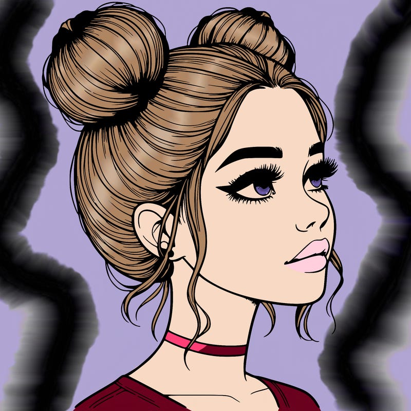realistic girl with buns on the top of her head