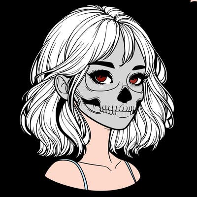 realistic girl with skull