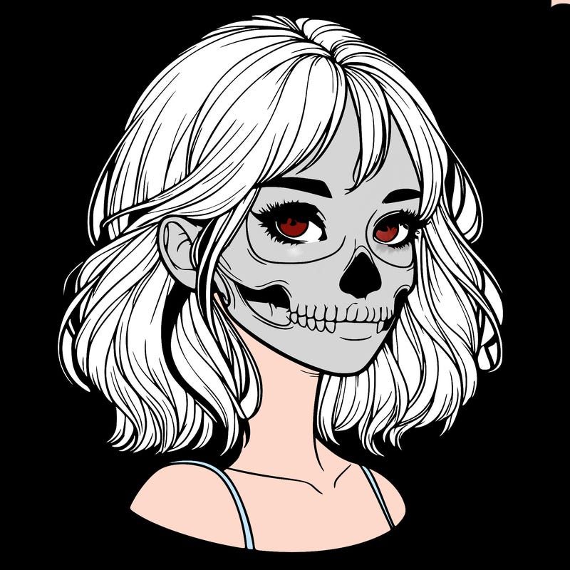 realistic girl with skull