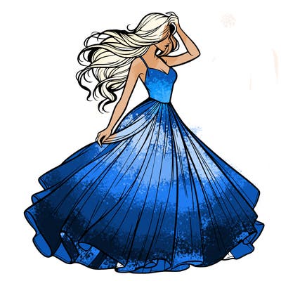 realistic woman with dress flowing in the wind