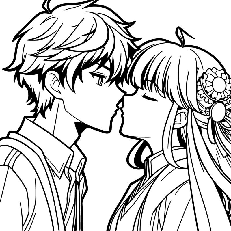 anime man and woman about to kiss