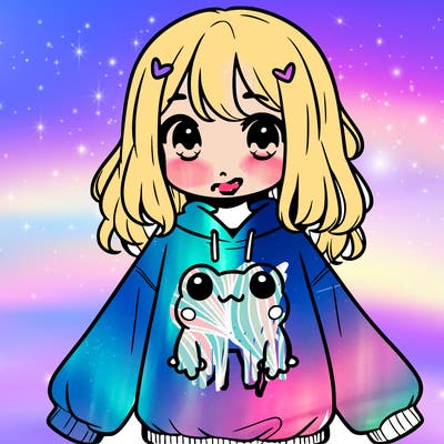 girl wearing frogging sweatshirt