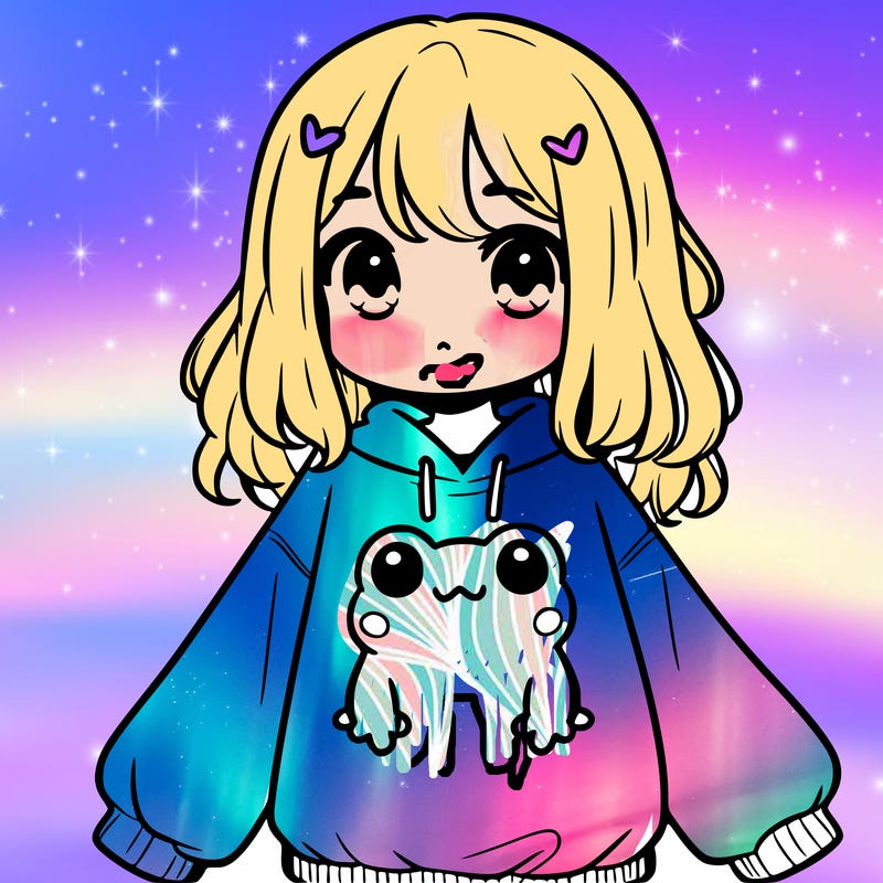 girl wearing frogging sweatshirt