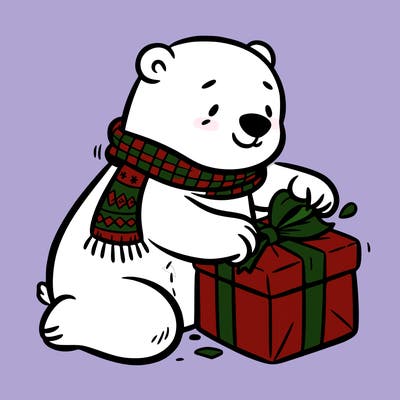 polar bear wrapping a present