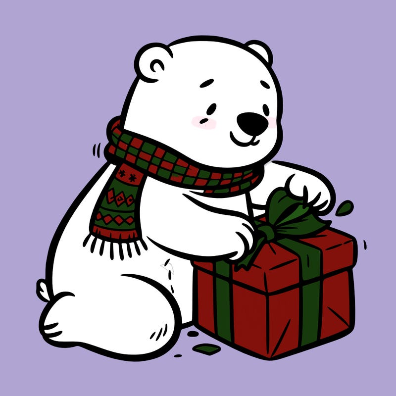 polar bear wrapping a present
