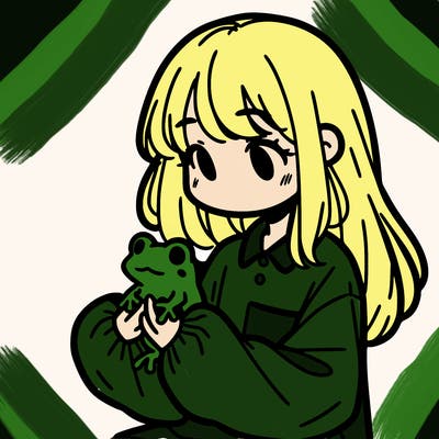 girl with long hair and a oversized shirt. and she is holding a frog