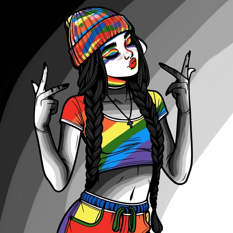 realistic teenage girl with braids and a beanie and crop top doing 🫶🏼