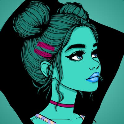 realistic girl with buns on the top of her head