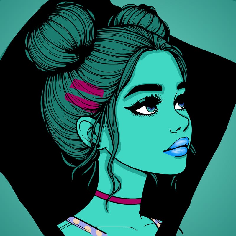 realistic girl with buns on the top of her head