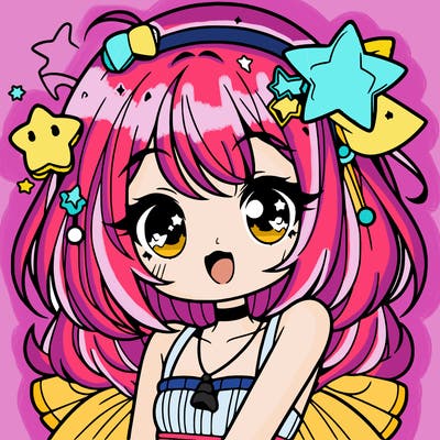 cute anime girl with star accessories