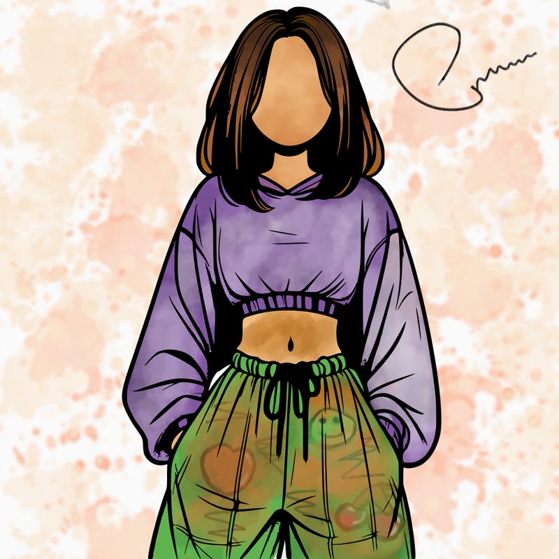 realistic girl faceless with baggy pants and a crop top