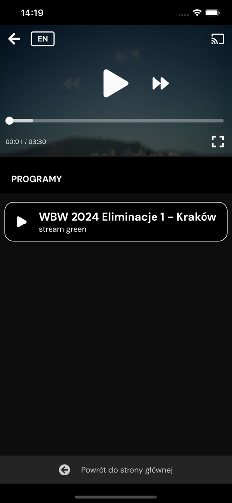 Playlive - PPV - Playlive PPV app video player interface with playback controls and program list