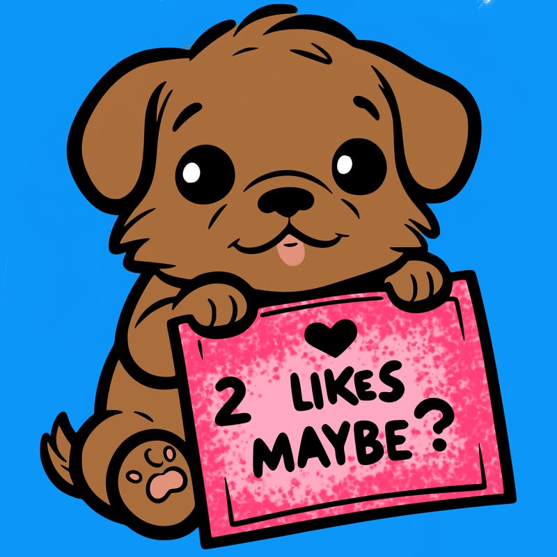 a puppy holding a sign that says 2 likes maybe?