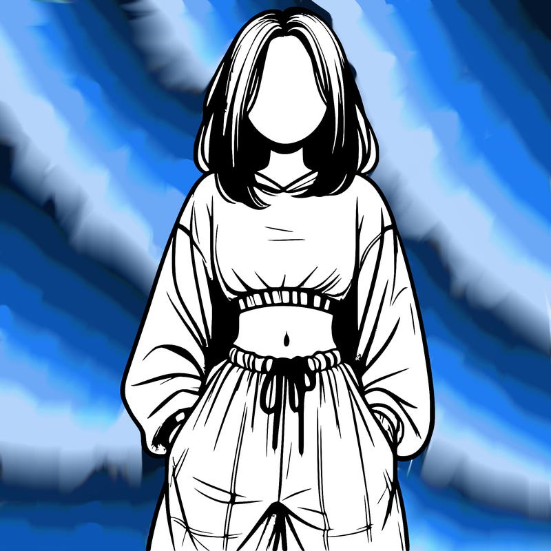 realistic girl faceless with baggy pants and a crop top