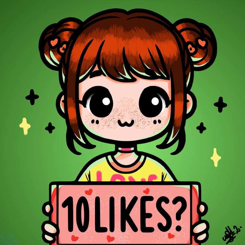 cute girl that is holding a sign that says 10 likes?