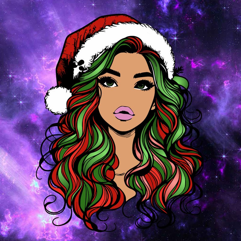 realistic christmas girl with wavy hair and lips