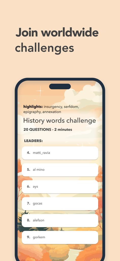Vocabulary Builder by Atlas - Atlasアプリの「Worldwide history vocabulary challenge」リーダーボード。