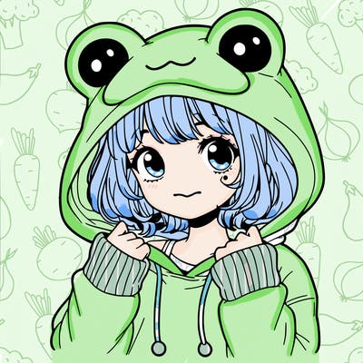 a cute teenage girl wearing a frog hoodie