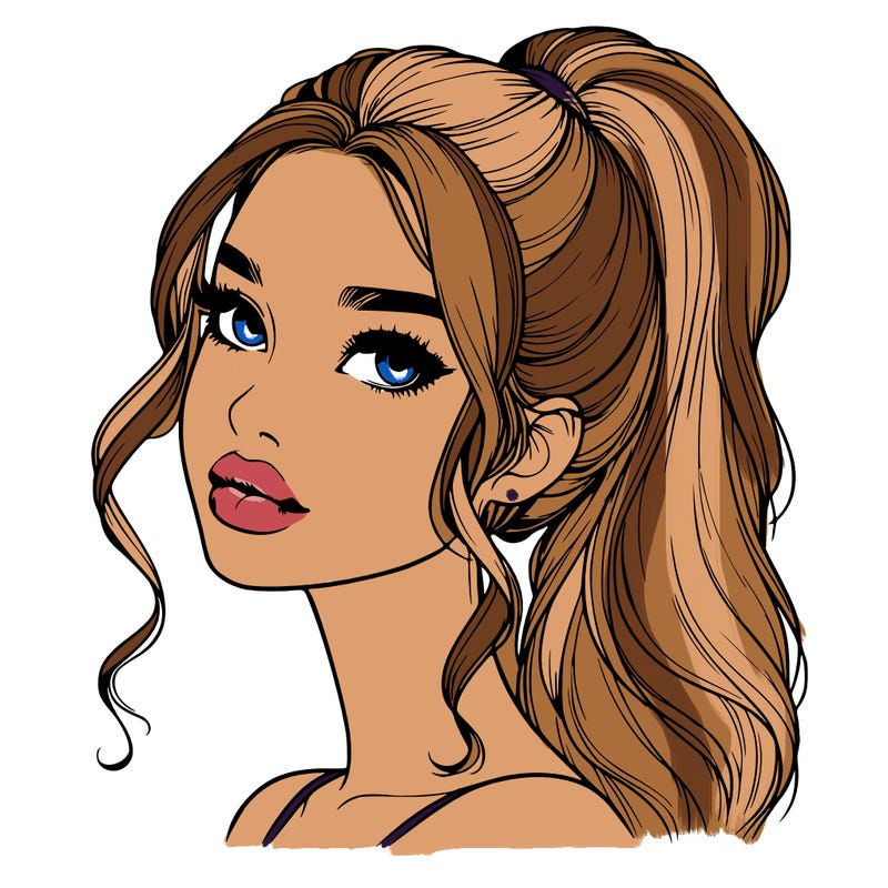 realistic girl with a ponytail on her hair and lips
