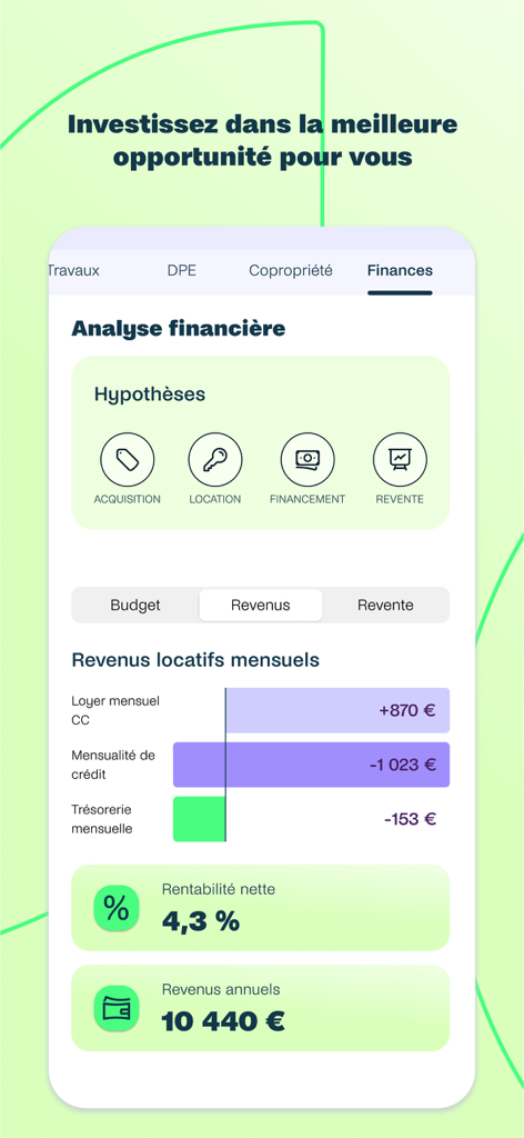 Beanstock mobile app financial analysis screen showing rental income projections and net profitability for property investment