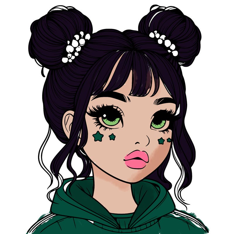 realistic girl with space buns